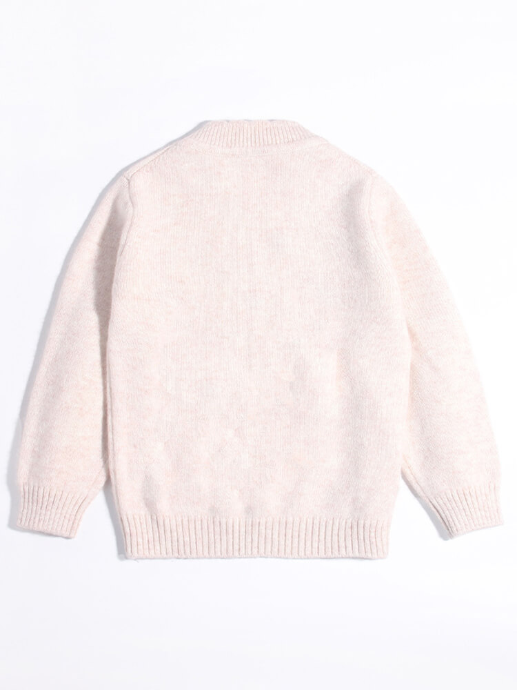 Kids Light Beige Cashmere Sweater with Yellow Floral Embroidery